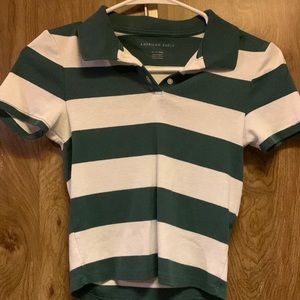 American Eagle green and white striped collar shirt, women’s size XS
